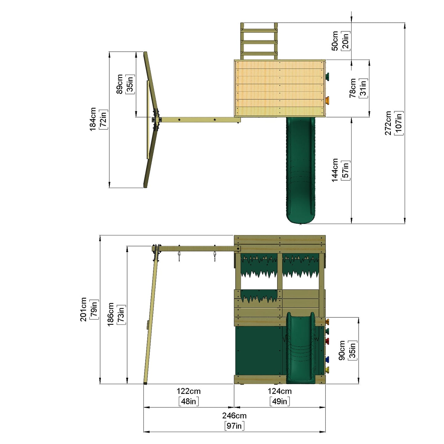 ClassicPlay Premium Lookout Tower With 0.9m Deck, Single Swing, Slide, Adventure and Camouflage Den Packs