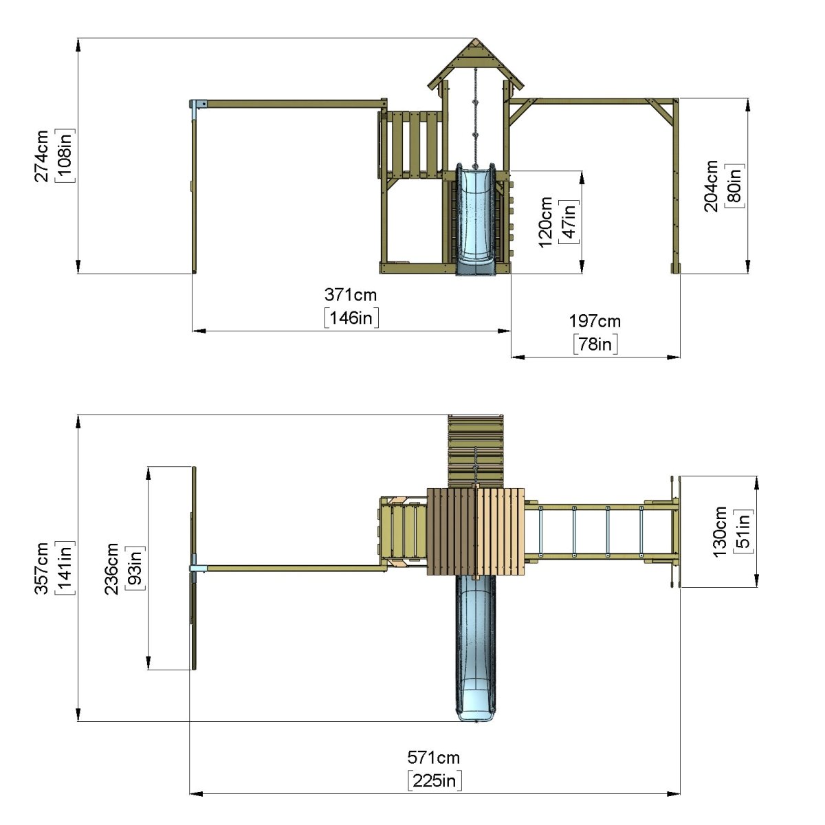 Polarplay Climbing Frame with Extended Tower, Double Swing, Monkey Bars and Slide - Helsingborg