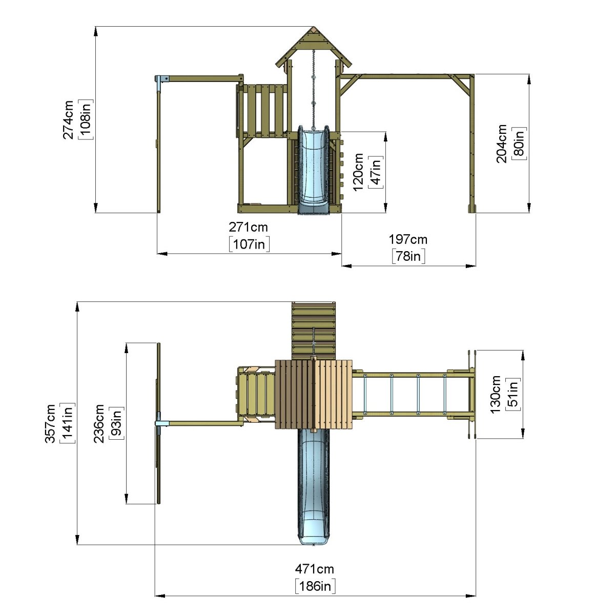 Polarplay Climbing Frame with Extended Tower, Single Swing, Monkey Bars and Slide - Stroemsund