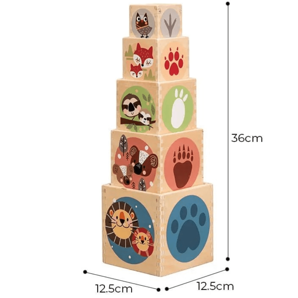 PolarPlay Wooden Education Animal Stacking Cube Shape Sorter