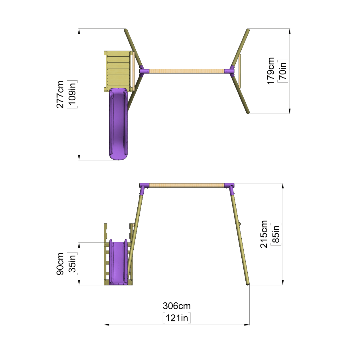 Rebo Double Swing Set with Slide - Luna Purple