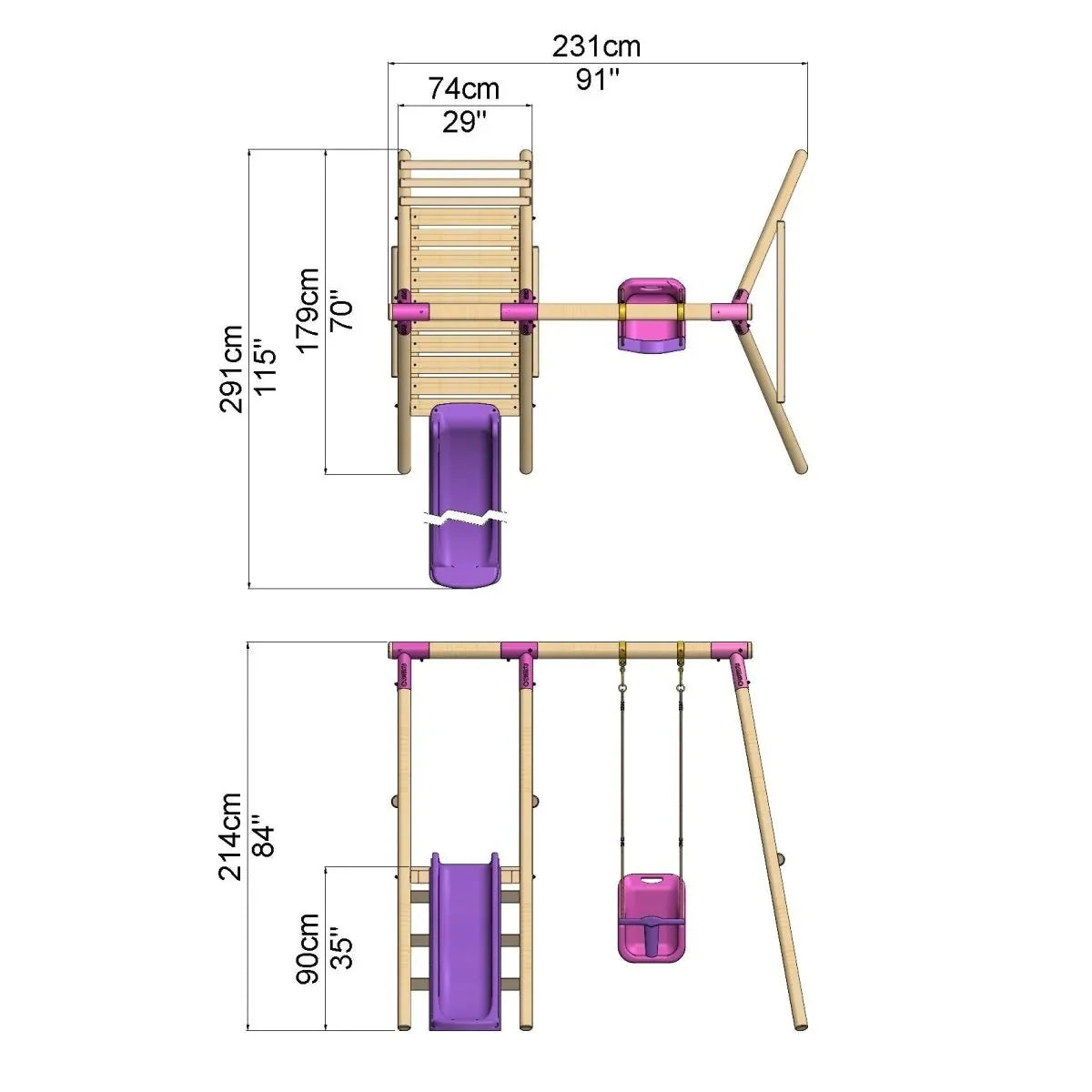 Rebo Single Swing Set with Slide - Cassini Purple