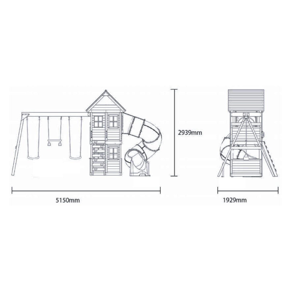 Rebo Wildwood Twist Tower Playhouse with Triple Swing and Spiral Slide