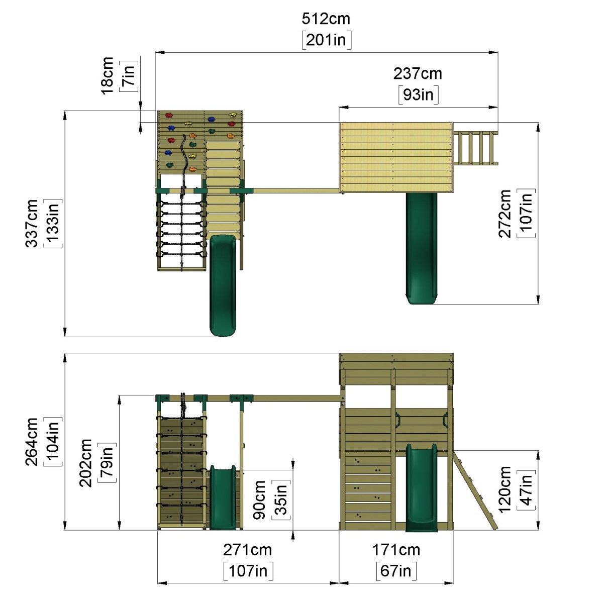 ClassicPlay Outpost XL Lookout Tower with 1.2m Deck, Single Swing, Climbing Wall and Slides