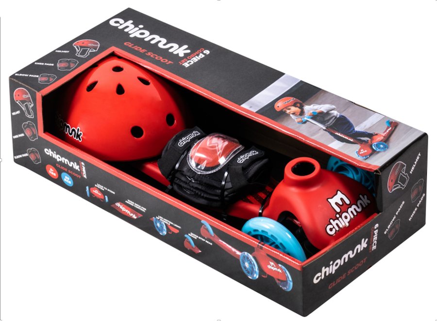 RoyalBaby Chipmunk 4 in 1 Kids Ride on Scooter with Helmet and Pads - Red
