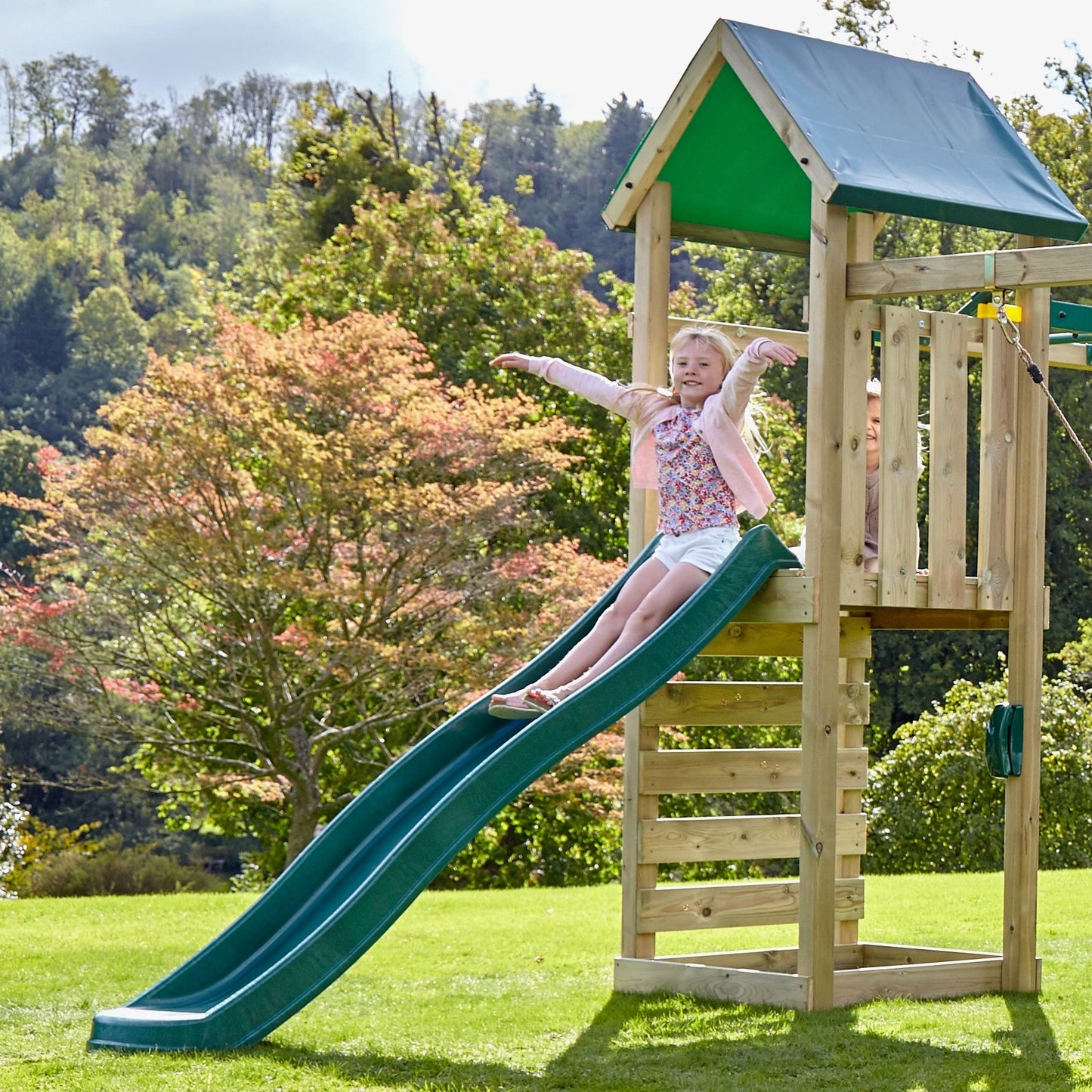 Rebo Adventure Wooden Climbing Frame, Swing Set and Slide - Rainier Pink