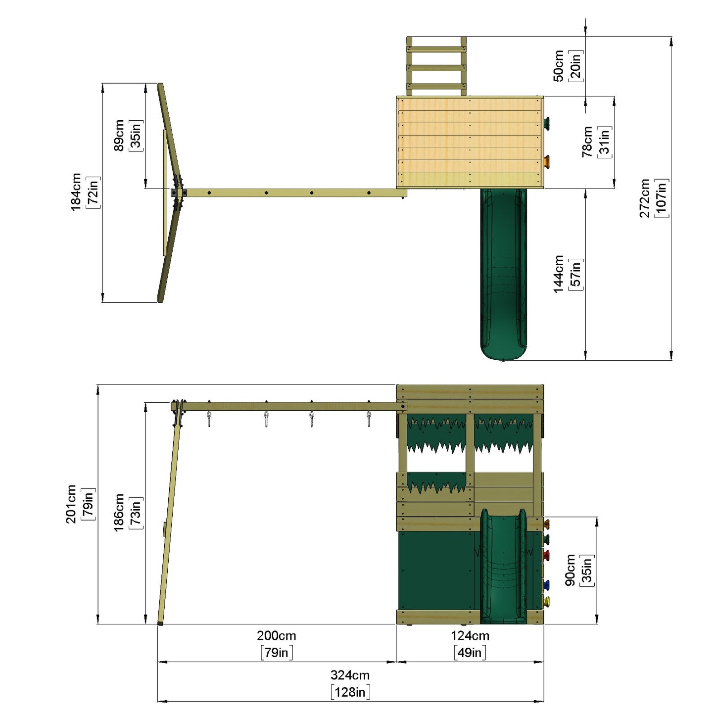 ClassicPlay Premium Lookout Tower With 0.9m Deck, Double Swing, Slide, Adventure and Camouflage Den Packs