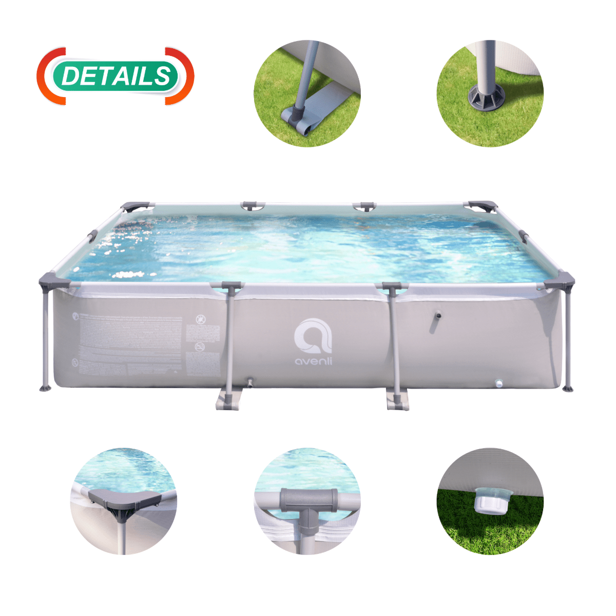 Avenli 10ft x 6.8ft x 26in Rectangular Steel Frame Above Ground Pool