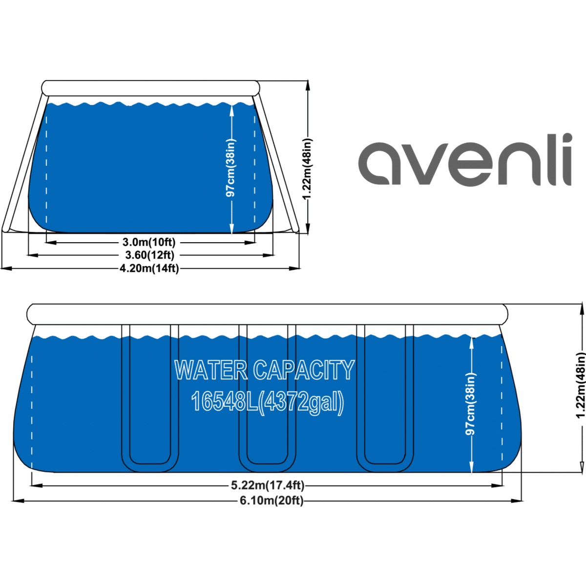 Avenli 20ft x 12ft x 48in Oval Steel Frame Above Ground Pool