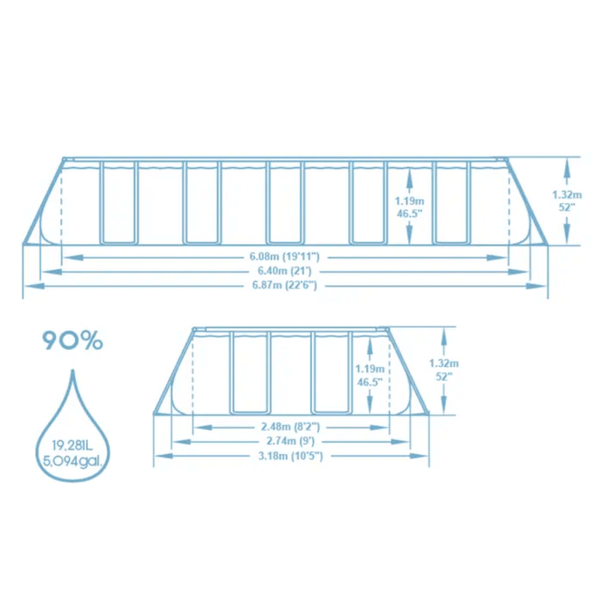 Bestway Steel Pro Max 21ft x 9ft x 52in Rectangular Above Ground Pool Set