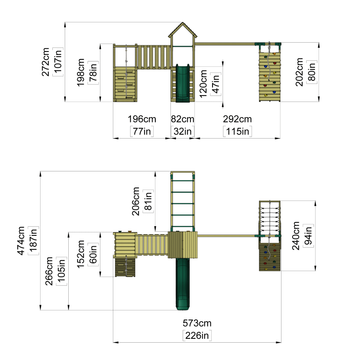 ClassicPlay Double Tower Climbing Frame with Double Swing - Dolomite