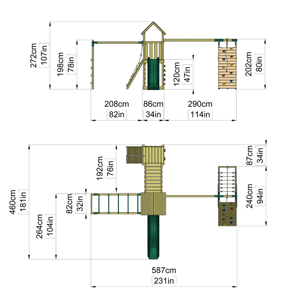 ClassicPlay Double Tower Climbing Frame with Double Swing - Dolomite