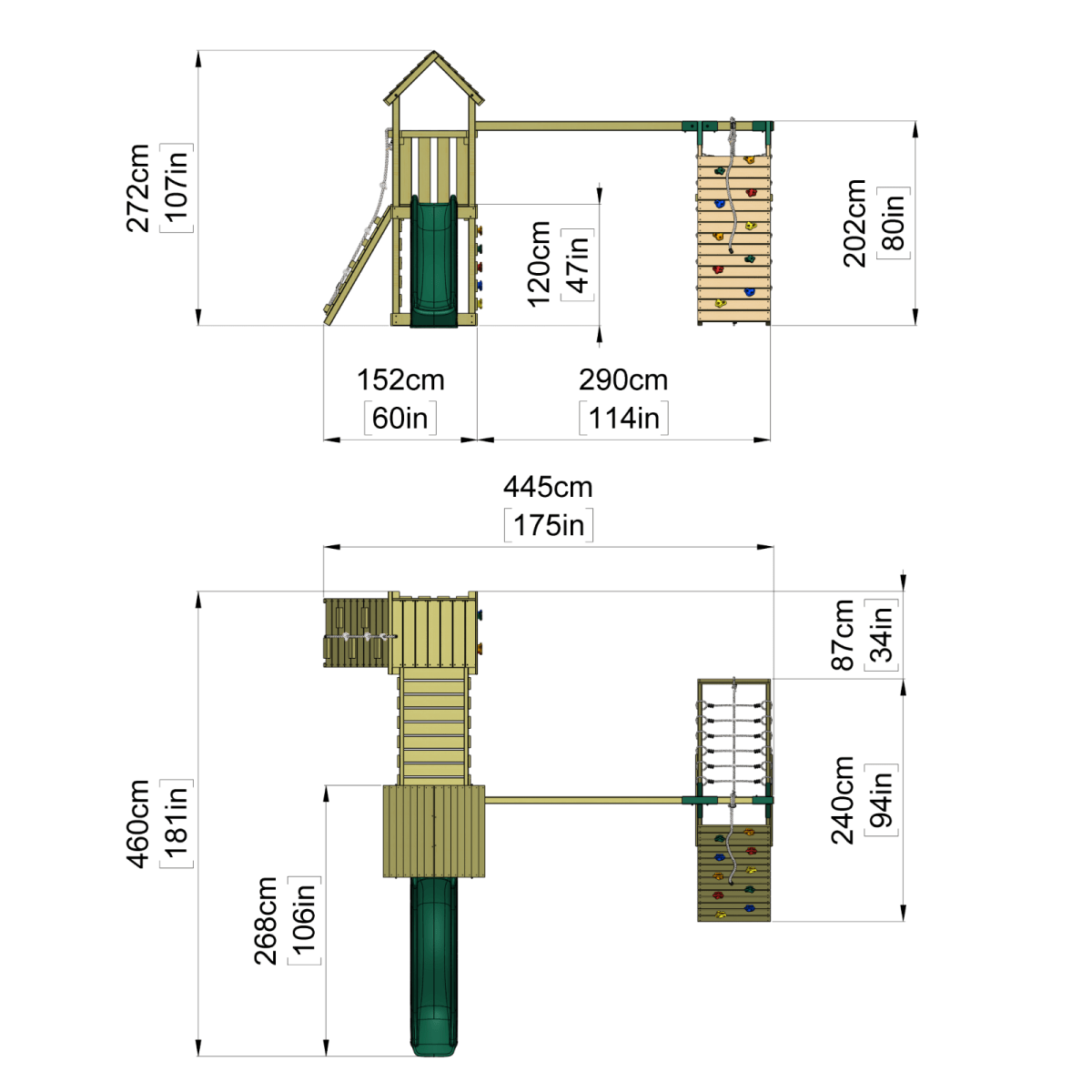 ClassicPlay Double Tower Climbing Frame with Double Swing - Greenhorn