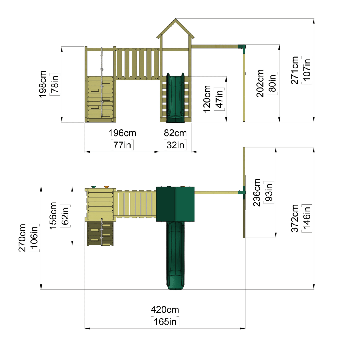 ClassicPlay Double Tower Climbing Frame with Single Swing - Rushmore