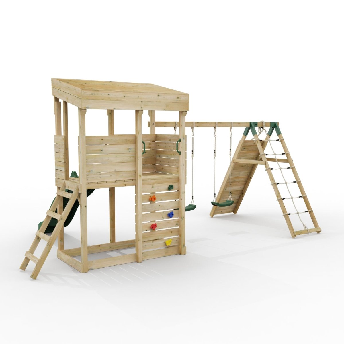 ClassicPlay Outpost XL Lookout Tower with 1.2m Deck, Double Swing, Climbing Wall and Slide