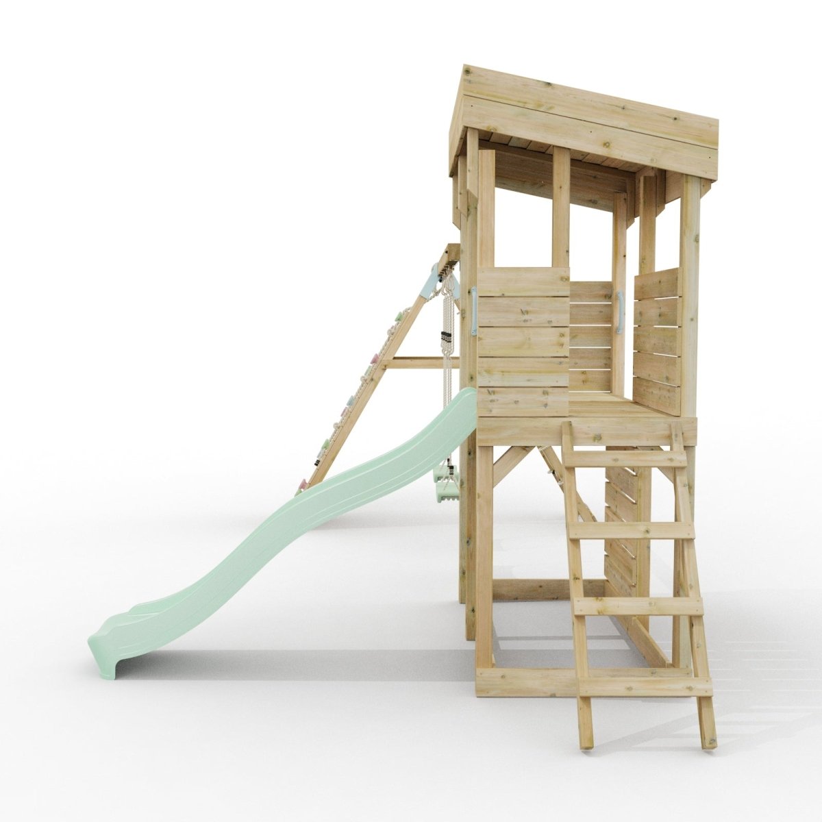 ClassicPlay Outpost XL Lookout Tower with 1.2m Deck, Double Swing, Climbing Wall and Slide