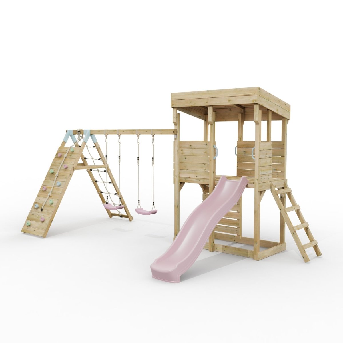ClassicPlay Outpost XL Lookout Tower with 1.2m Deck, Double Swing, Climbing Wall and Slide