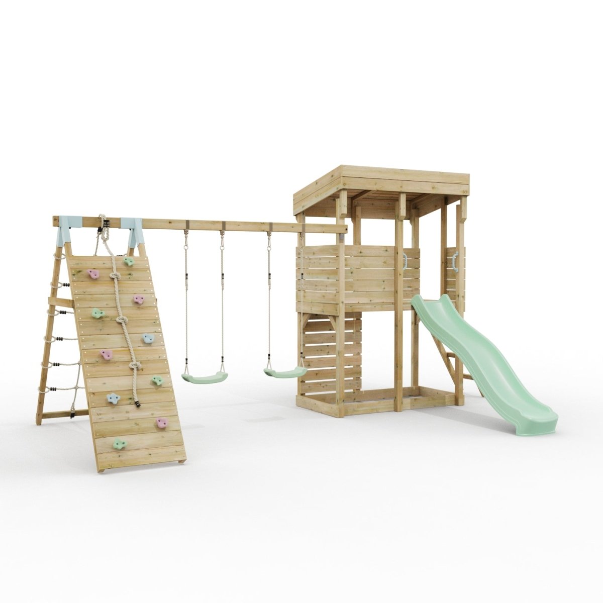 ClassicPlay Outpost XL Lookout Tower with 1.2m Deck, Double Swing, Climbing Wall and Slide