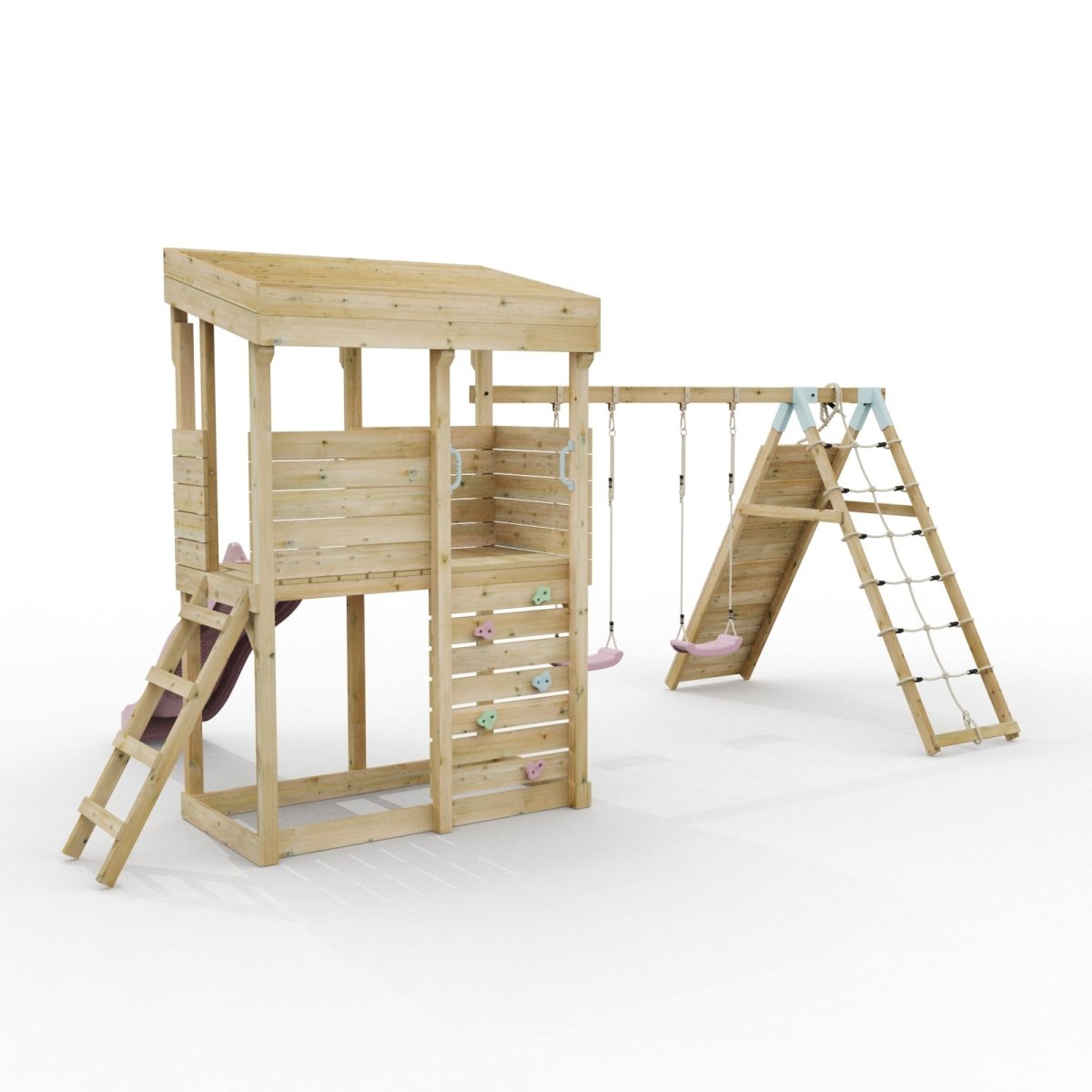 ClassicPlay Outpost XL Lookout Tower with 1.2m Deck, Double Swing, Climbing Wall and Slide