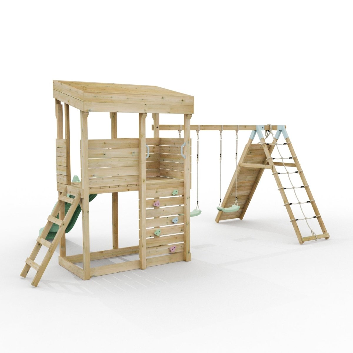 ClassicPlay Outpost XL Lookout Tower with 1.2m Deck, Double Swing, Climbing Wall and Slide
