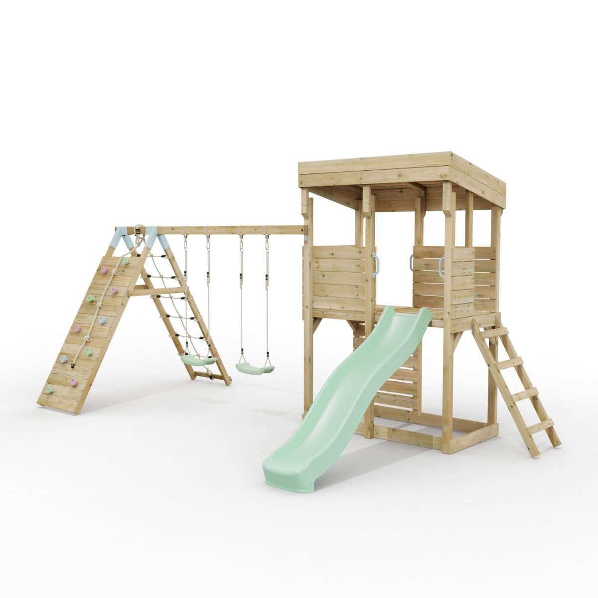 ClassicPlay Outpost XL Lookout Tower with 1.2m Deck, Double Swing, Climbing Wall and Slide