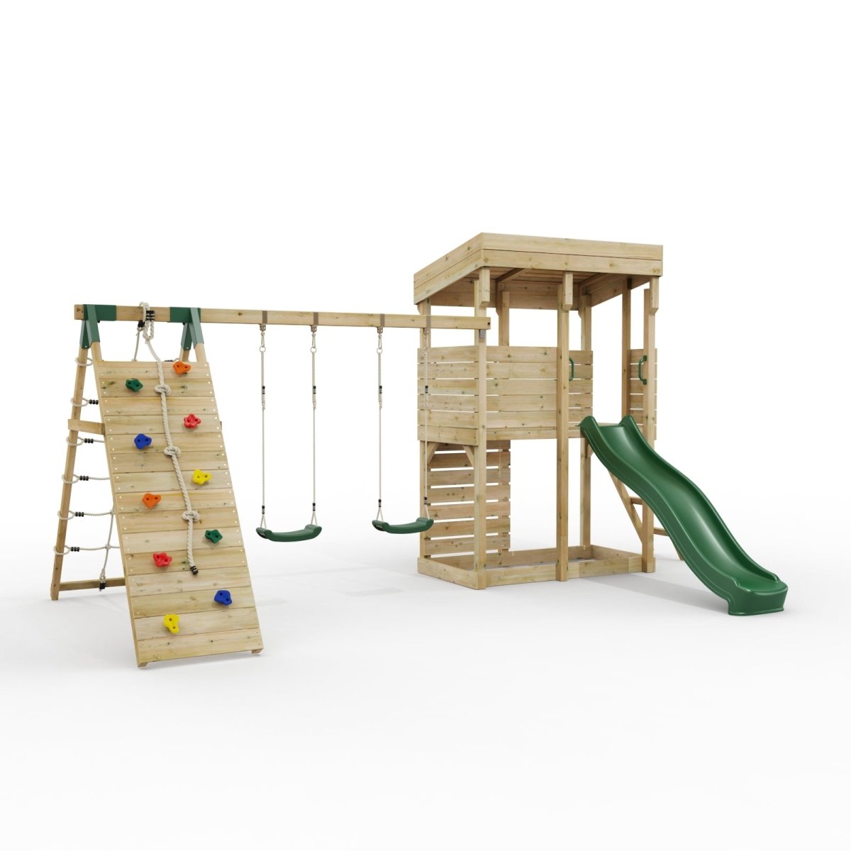 ClassicPlay Outpost XL Lookout Tower with 1.2m Deck, Double Swing, Climbing Wall and Slide