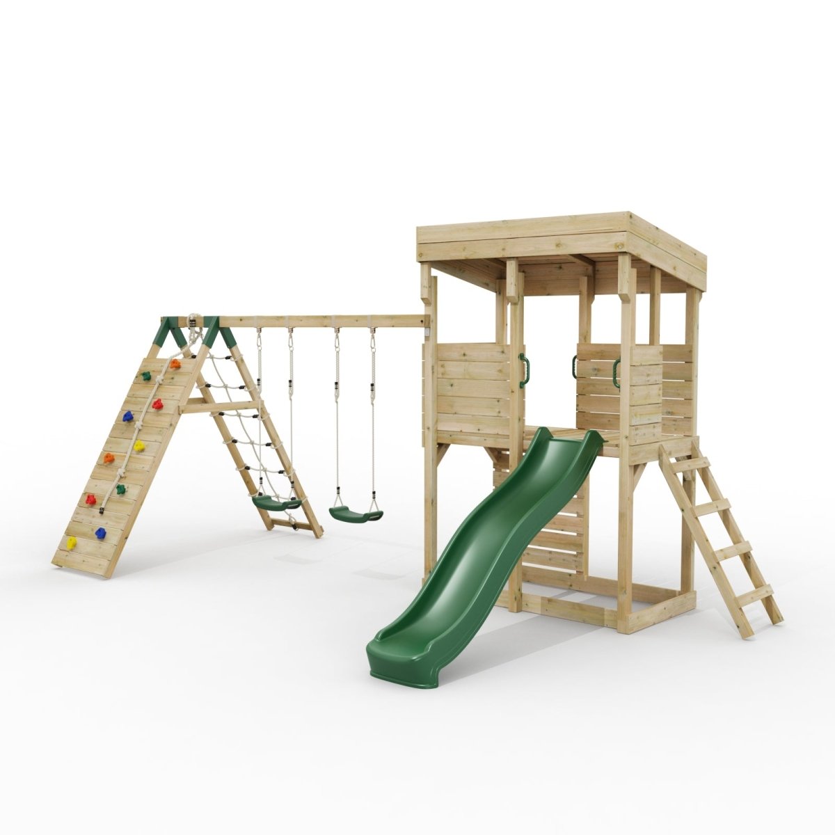 ClassicPlay Outpost XL Lookout Tower with 1.2m Deck, Double Swing, Climbing Wall and Slide