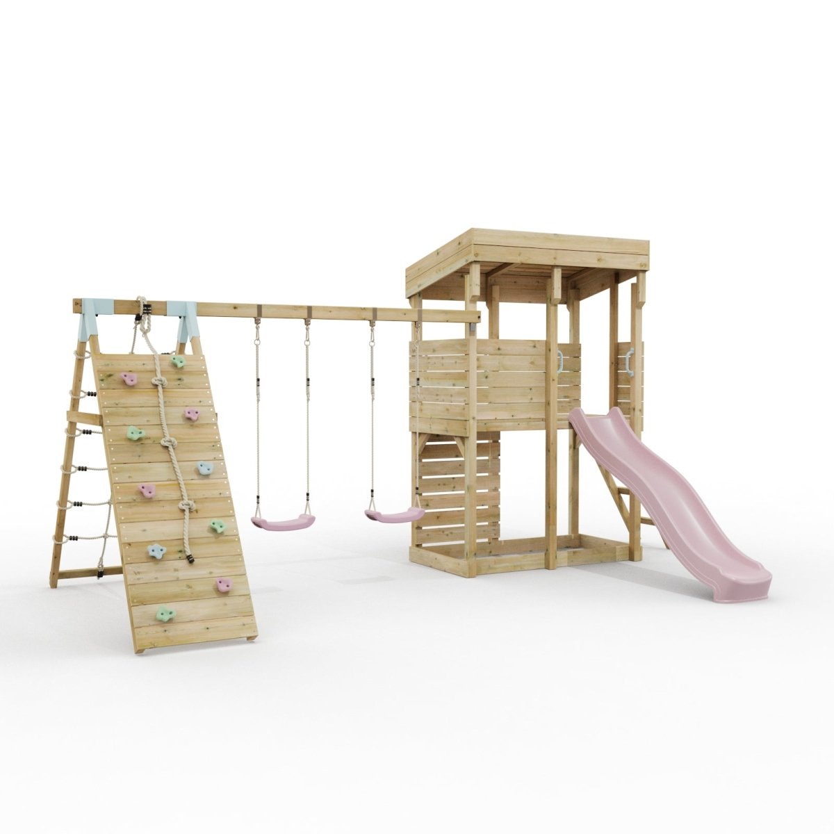 ClassicPlay Outpost XL Lookout Tower with 1.2m Deck, Double Swing, Climbing Wall and Slide
