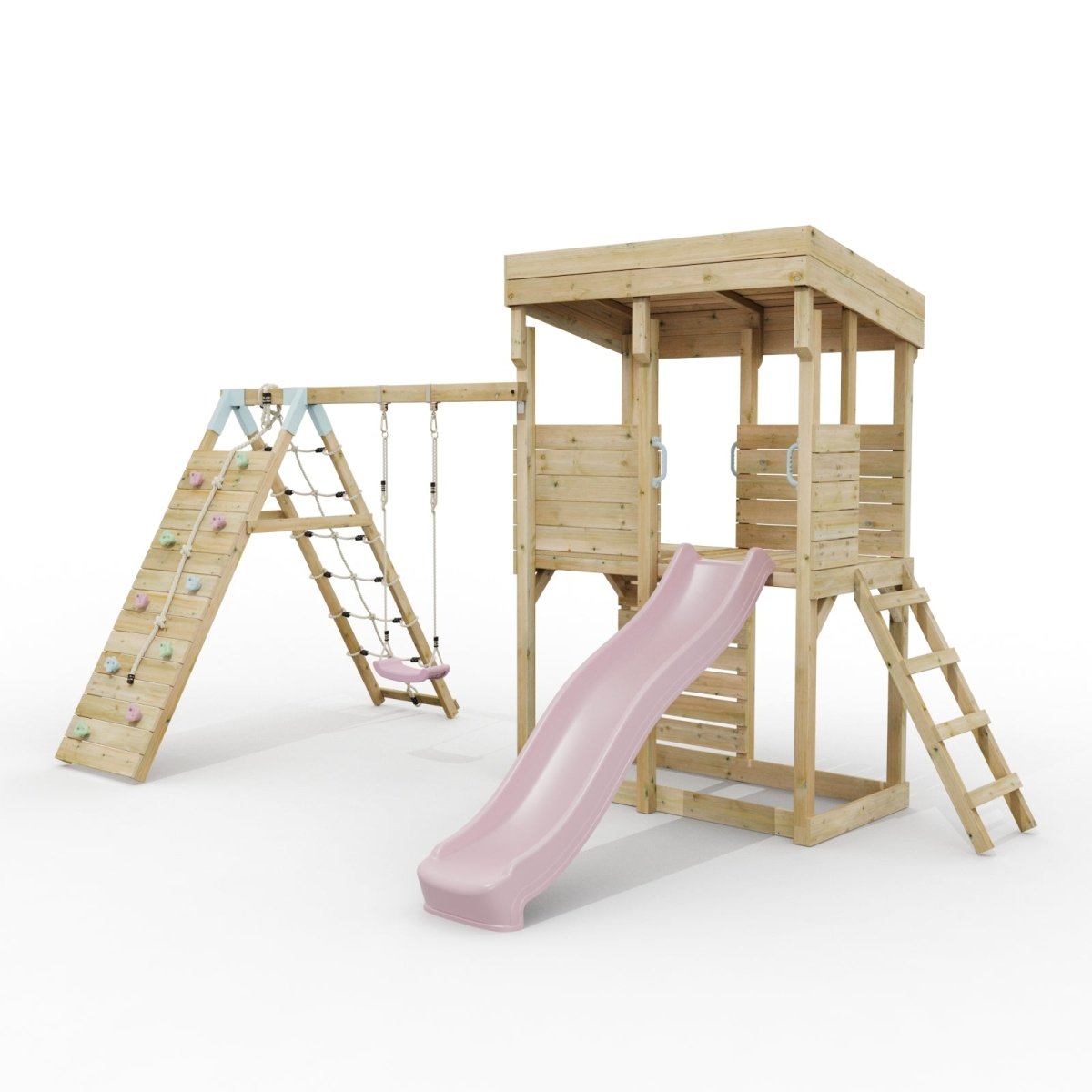 ClassicPlay Outpost XL Lookout Tower with 1.2m Deck, Single Swing, Climbing Wall and Slide