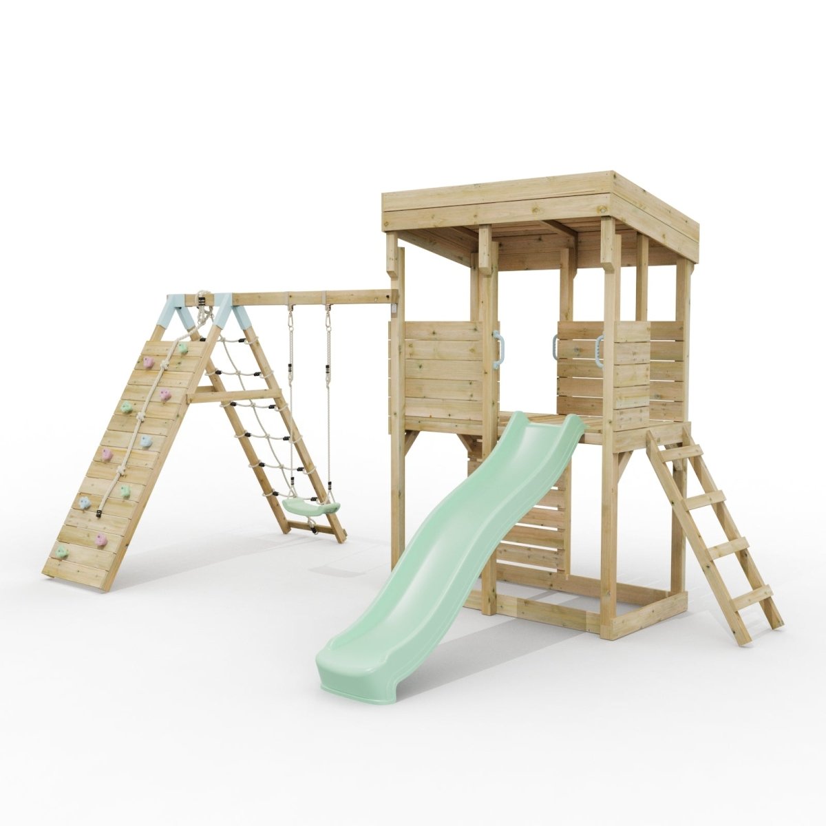 ClassicPlay Outpost XL Lookout Tower with 1.2m Deck, Single Swing, Climbing Wall and Slide
