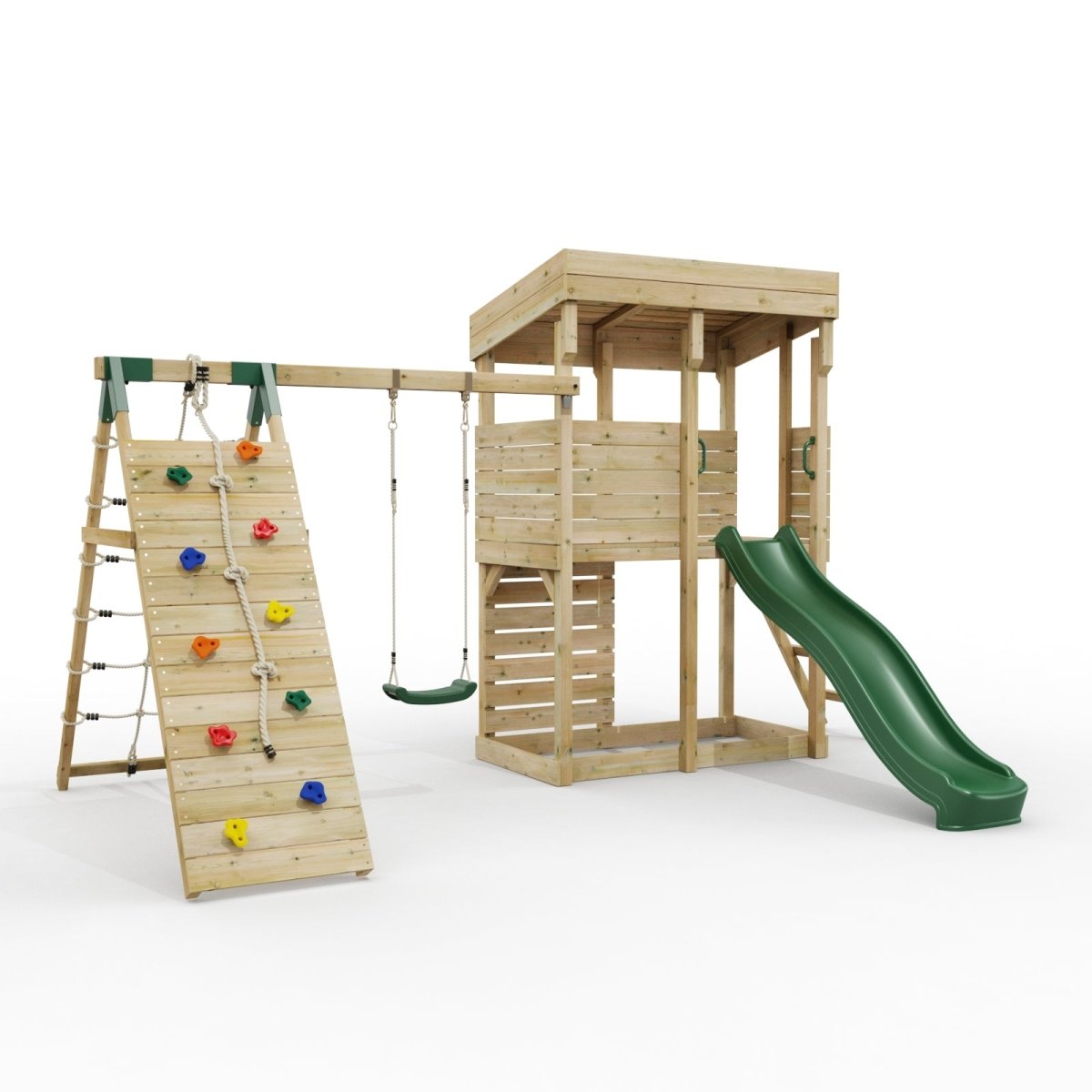 ClassicPlay Outpost XL Lookout Tower with 1.2m Deck, Single Swing, Climbing Wall and Slide