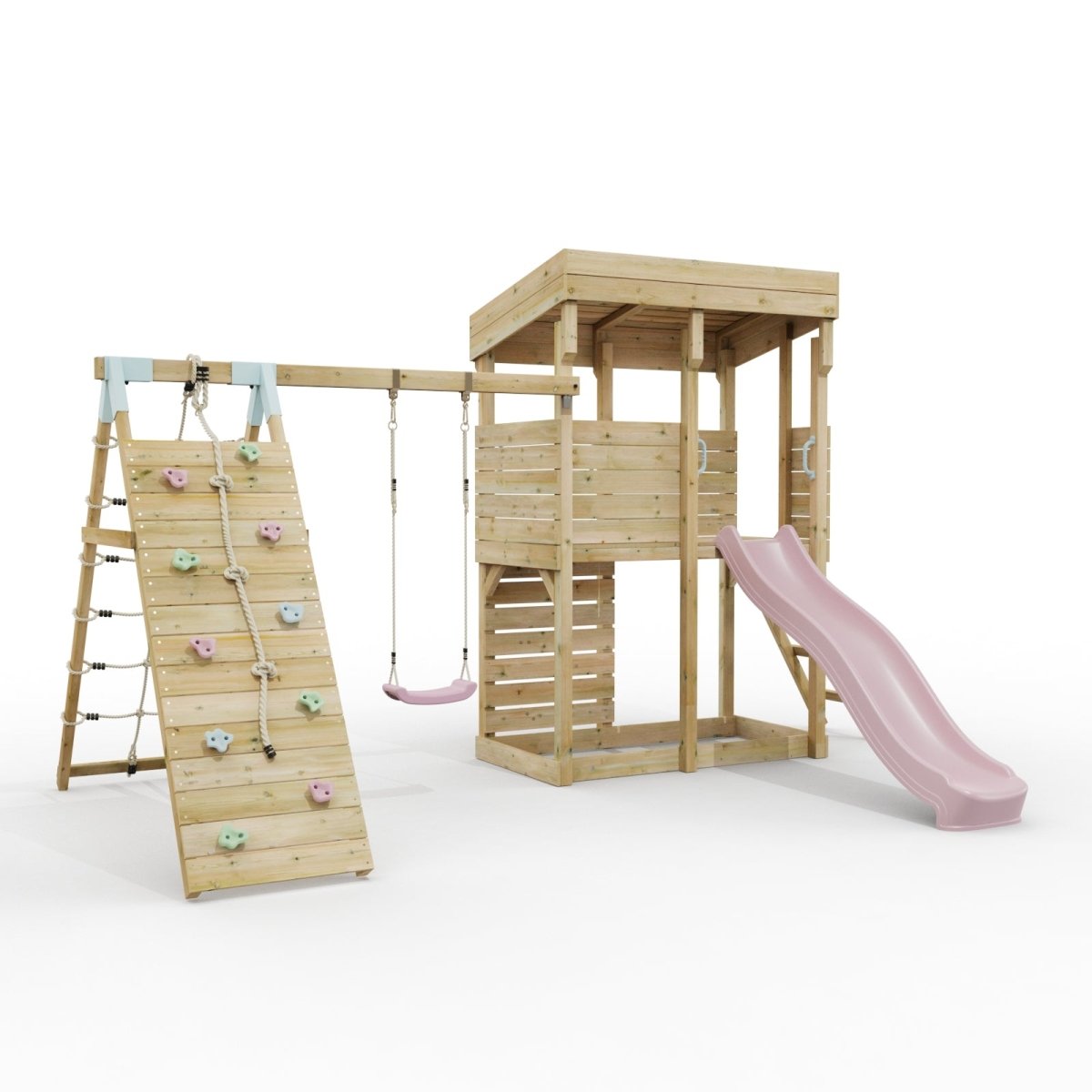ClassicPlay Outpost XL Lookout Tower with 1.2m Deck, Single Swing, Climbing Wall and Slide