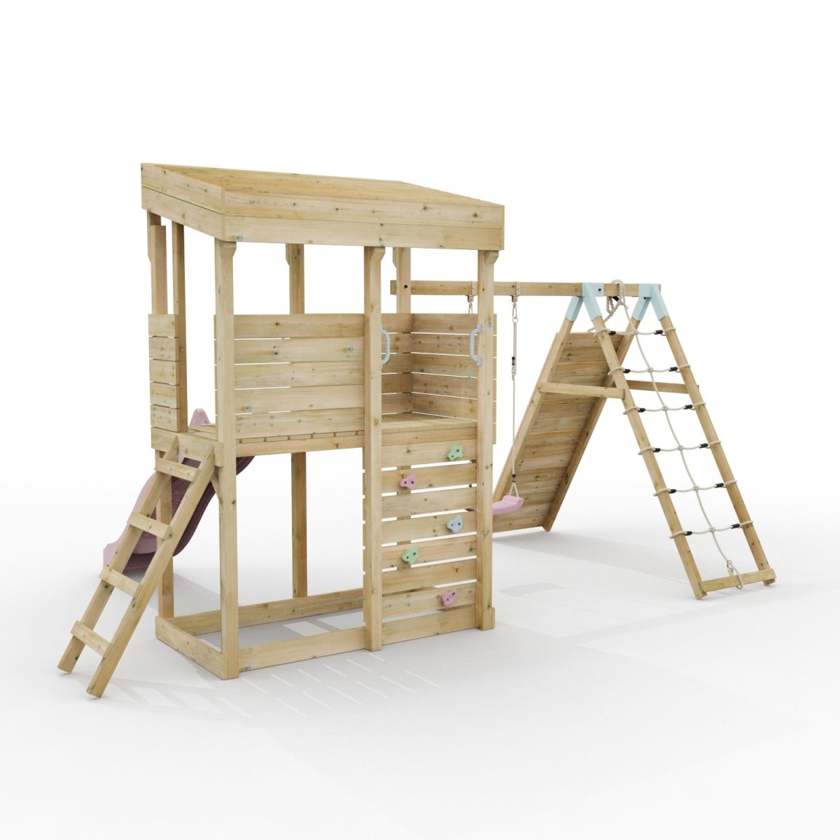 ClassicPlay Outpost XL Lookout Tower with 1.2m Deck, Single Swing, Climbing Wall and Slide