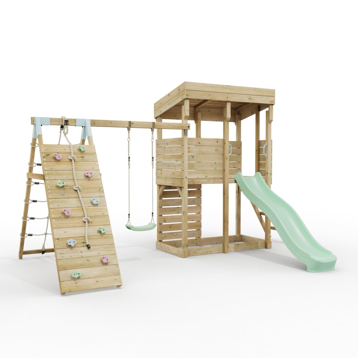 ClassicPlay Outpost XL Lookout Tower with 1.2m Deck, Single Swing, Climbing Wall and Slide
