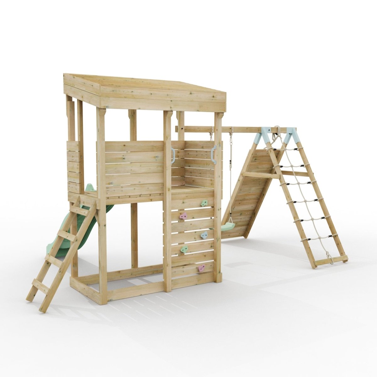 ClassicPlay Outpost XL Lookout Tower with 1.2m Deck, Single Swing, Climbing Wall and Slide