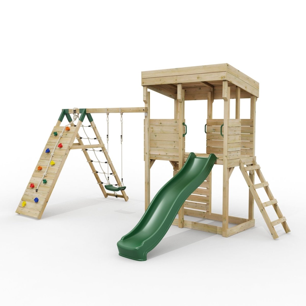 ClassicPlay Outpost XL Lookout Tower with 1.2m Deck, Single Swing, Climbing Wall and Slide