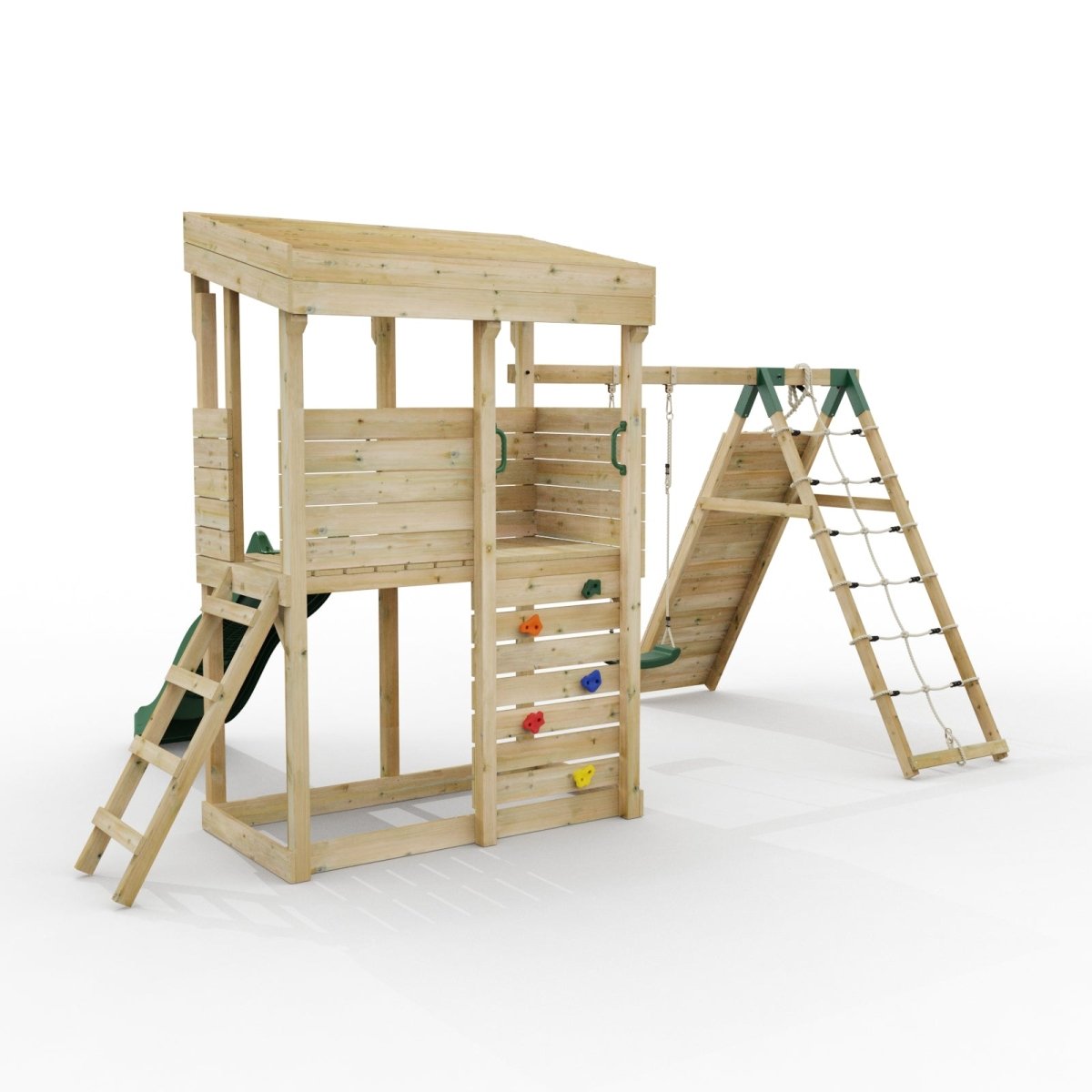 ClassicPlay Outpost XL Lookout Tower with 1.2m Deck, Single Swing, Climbing Wall and Slide
