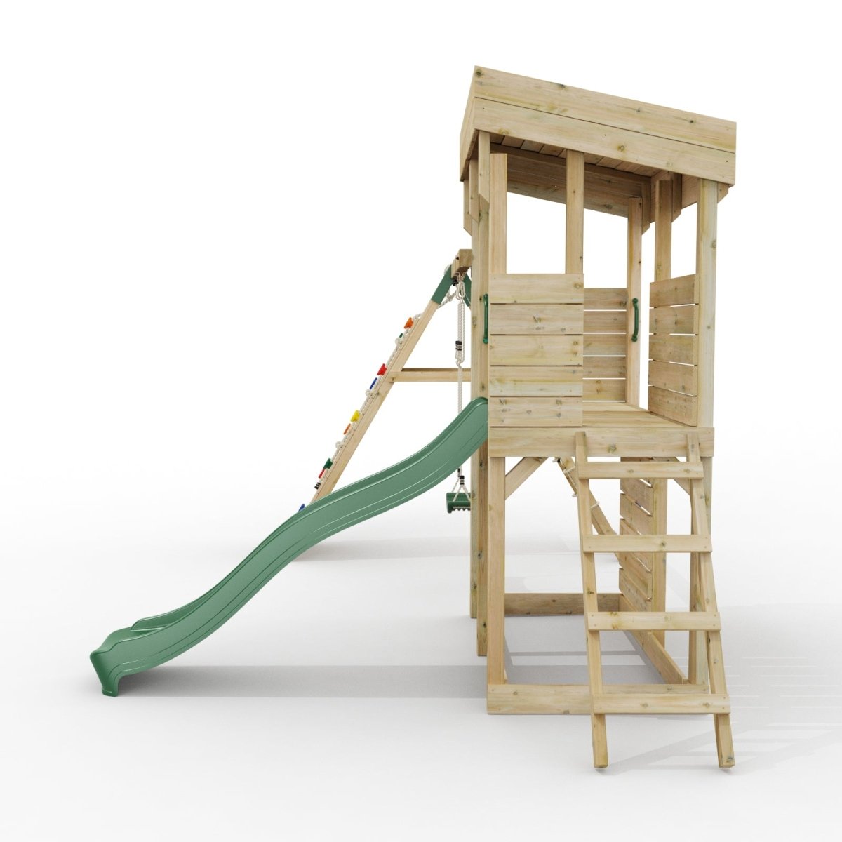ClassicPlay Outpost XL Lookout Tower with 1.2m Deck, Single Swing, Climbing Wall and Slide