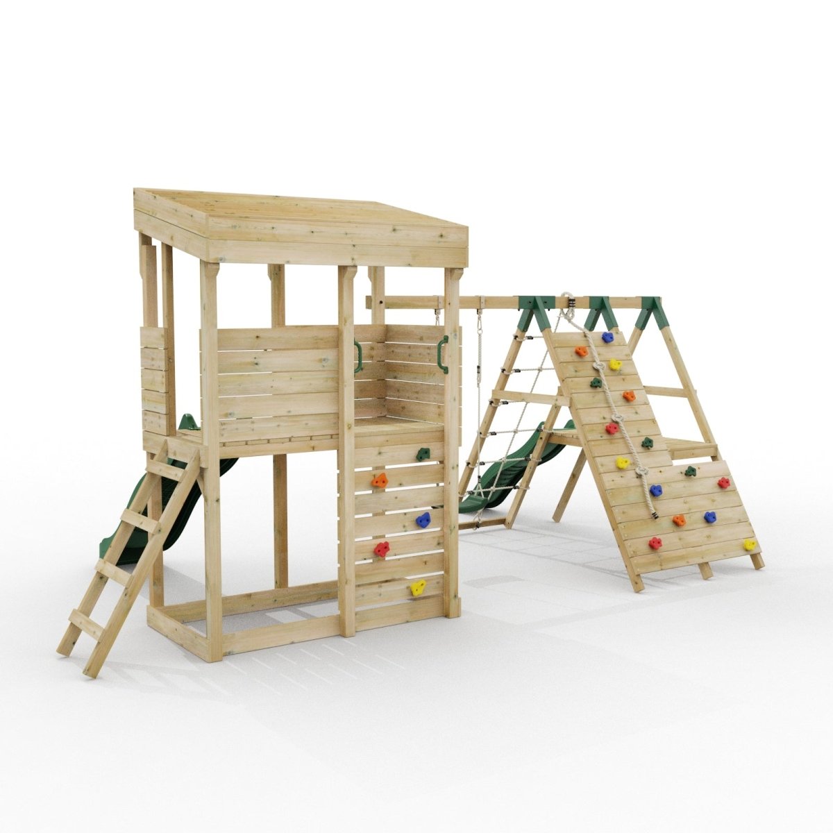 ClassicPlay Outpost XL Lookout Tower with 1.2m Deck, Single Swing, Climbing Wall and Slides