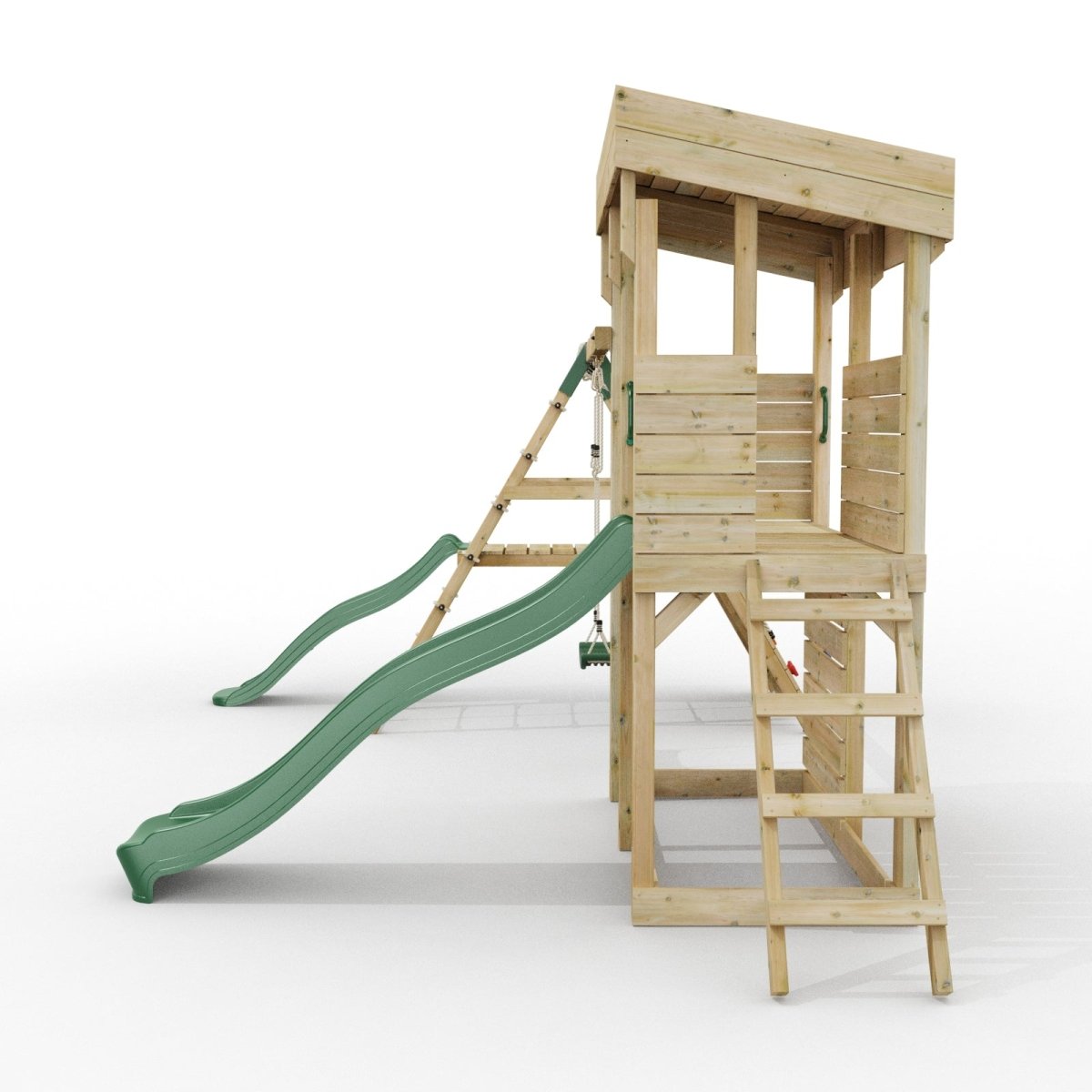 ClassicPlay Outpost XL Lookout Tower with 1.2m Deck, Single Swing, Climbing Wall and Slides
