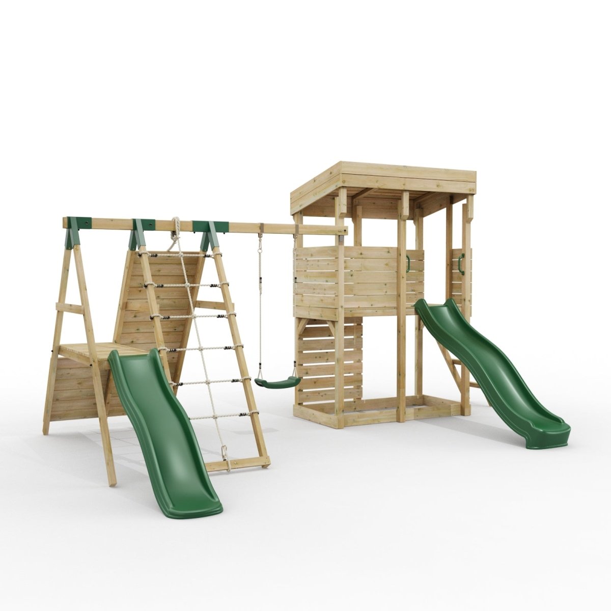 ClassicPlay Outpost XL Lookout Tower with 1.2m Deck, Single Swing, Climbing Wall and Slides
