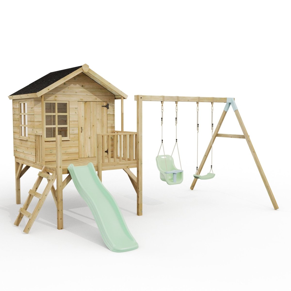 ClassicPlay Premium 5ft Playhouse on Deck with Double Swing and Slide