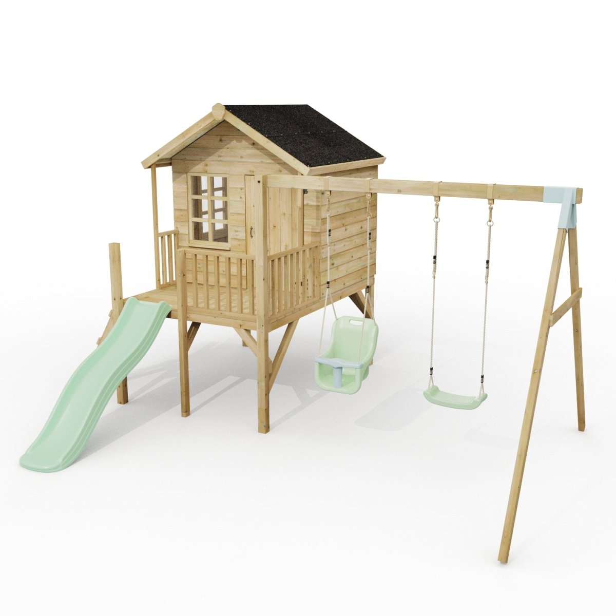 ClassicPlay Premium 5ft Playhouse on Deck with Double Swing and Slide
