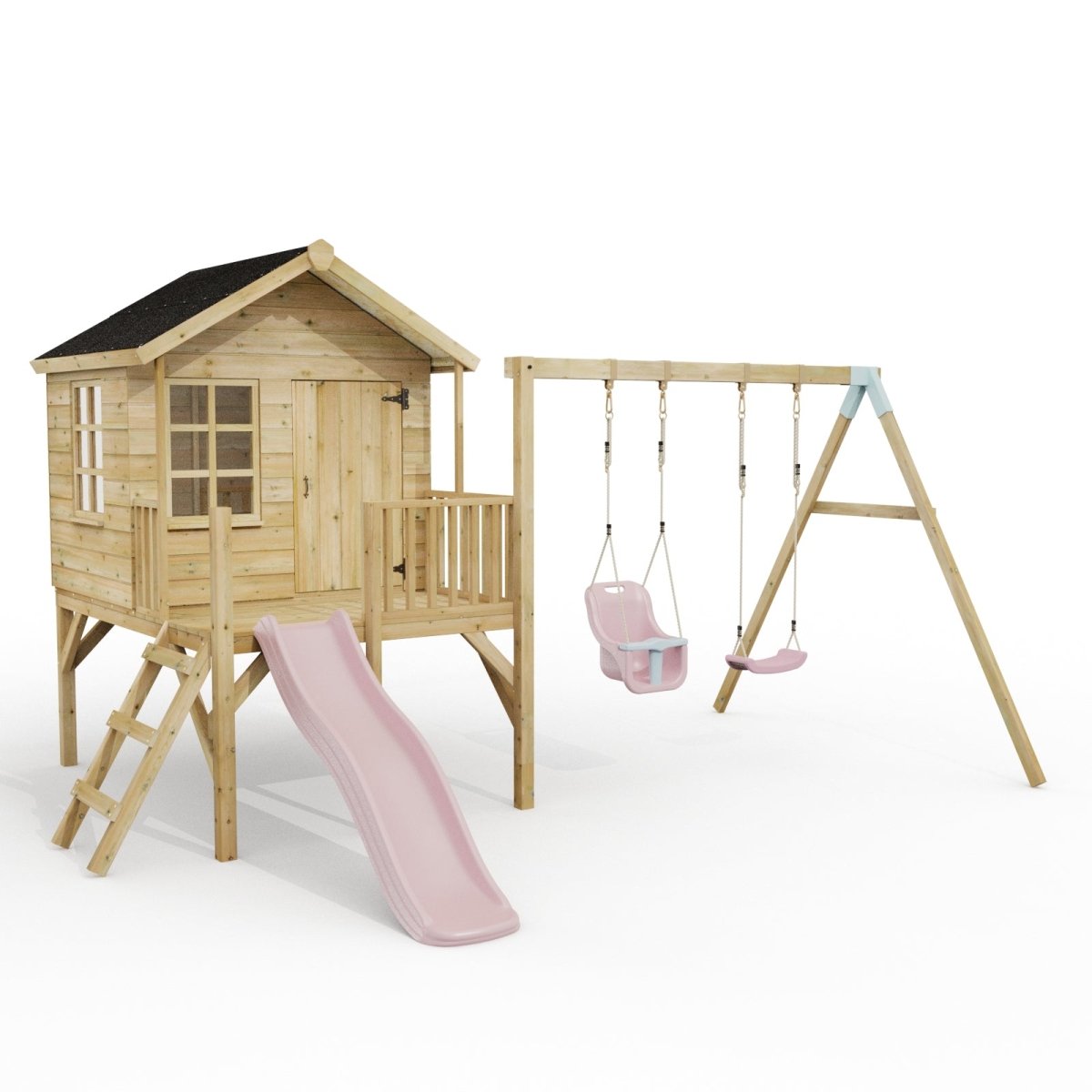 ClassicPlay Premium 5ft Playhouse on Deck with Double Swing and Slide