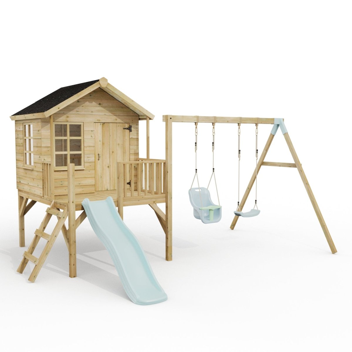 ClassicPlay Premium 5ft Playhouse on Deck with Double Swing and Slide