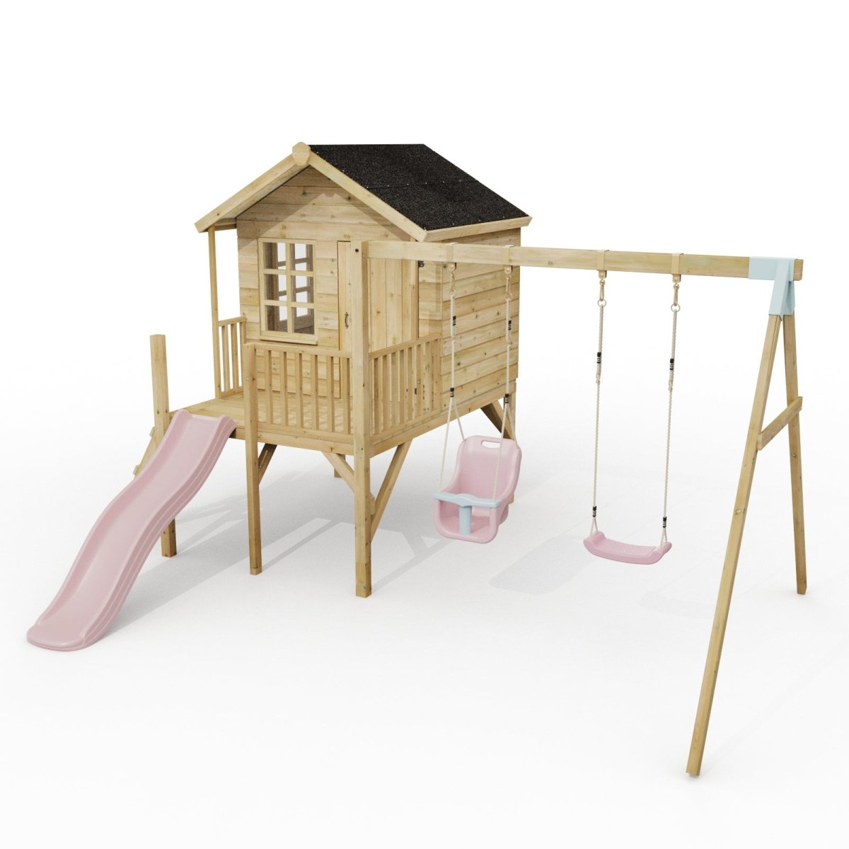 ClassicPlay Premium 5ft Playhouse on Deck with Double Swing and Slide