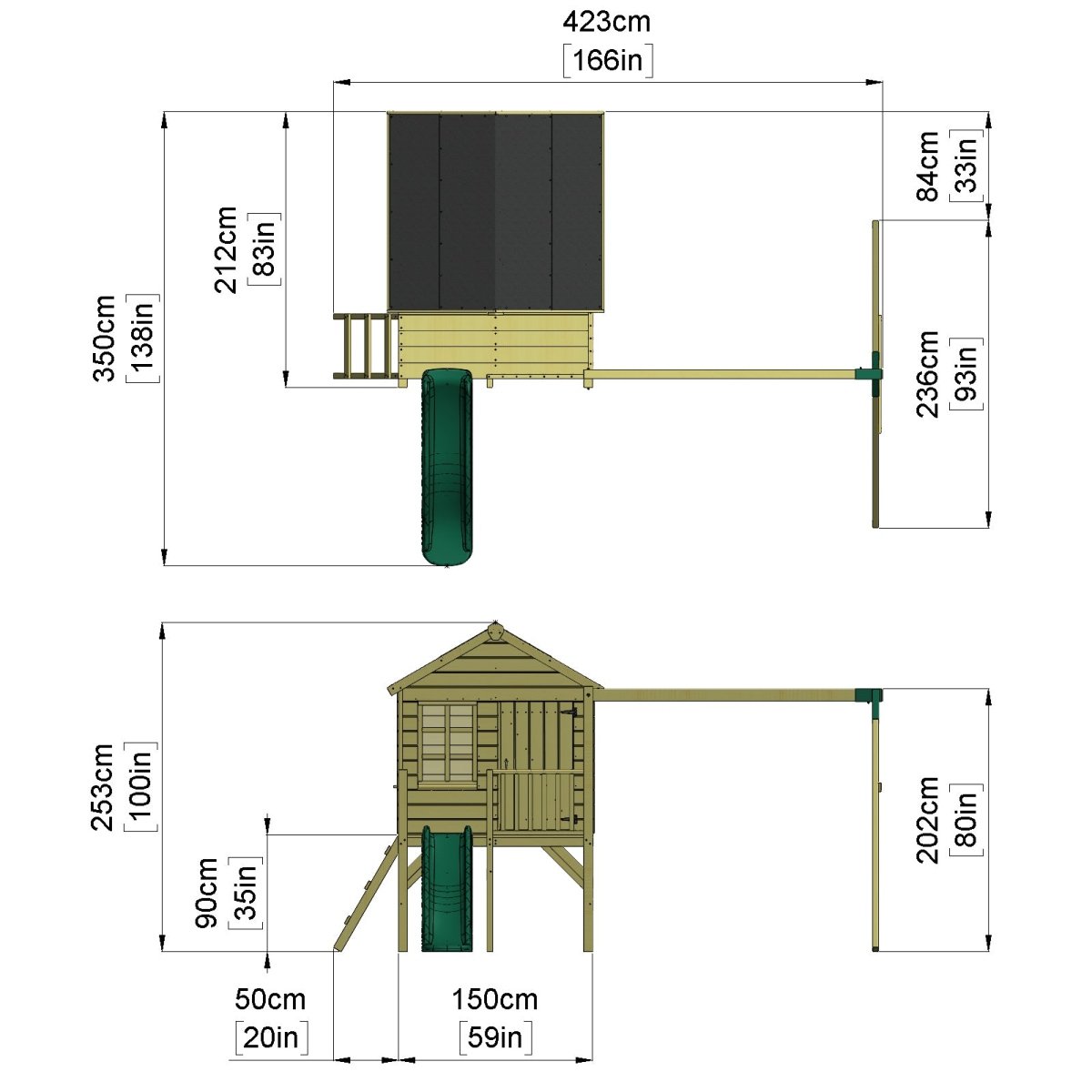 ClassicPlay Premium 5ft Playhouse on Deck with Double Swing and Slide