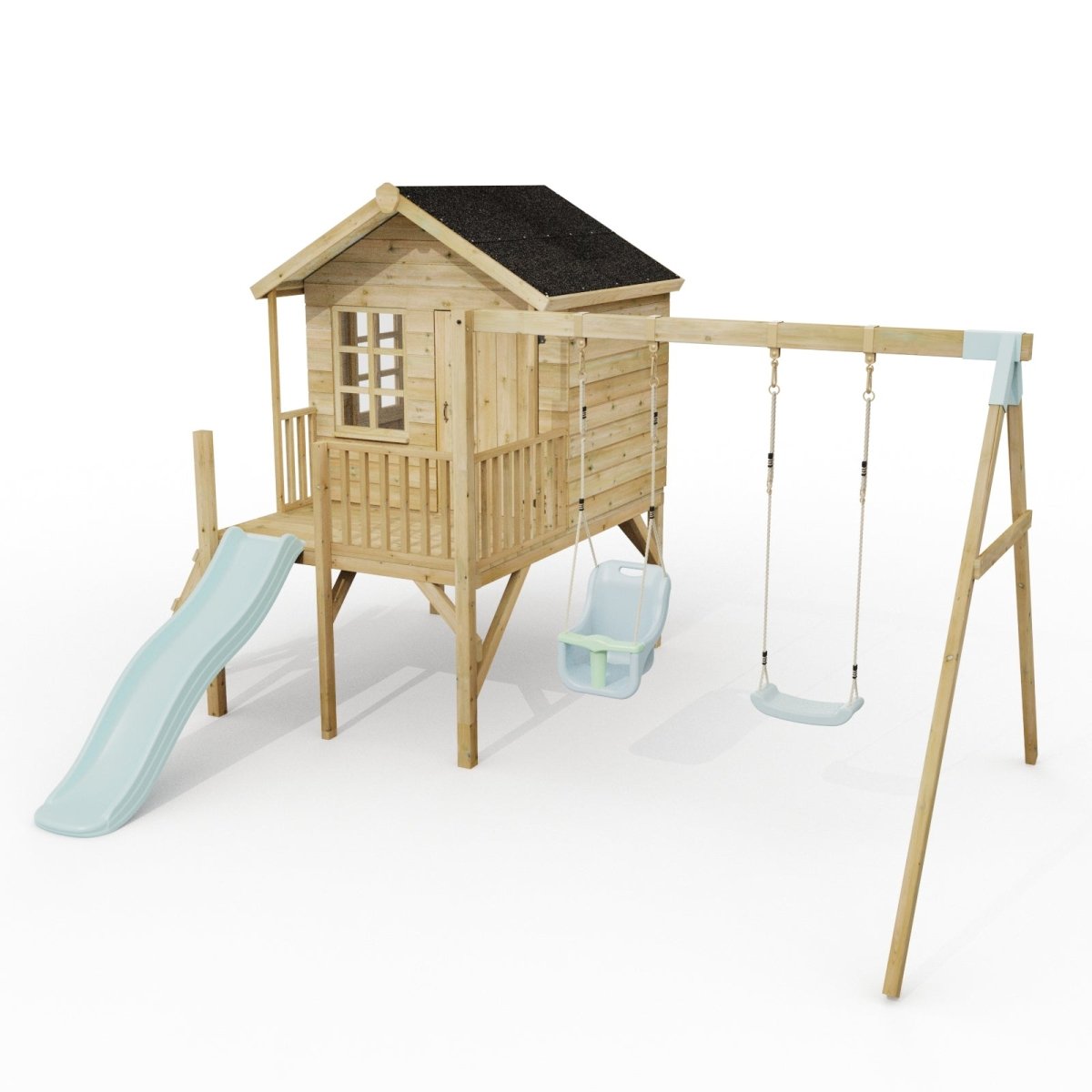 ClassicPlay Premium 5ft Playhouse on Deck with Double Swing and Slide