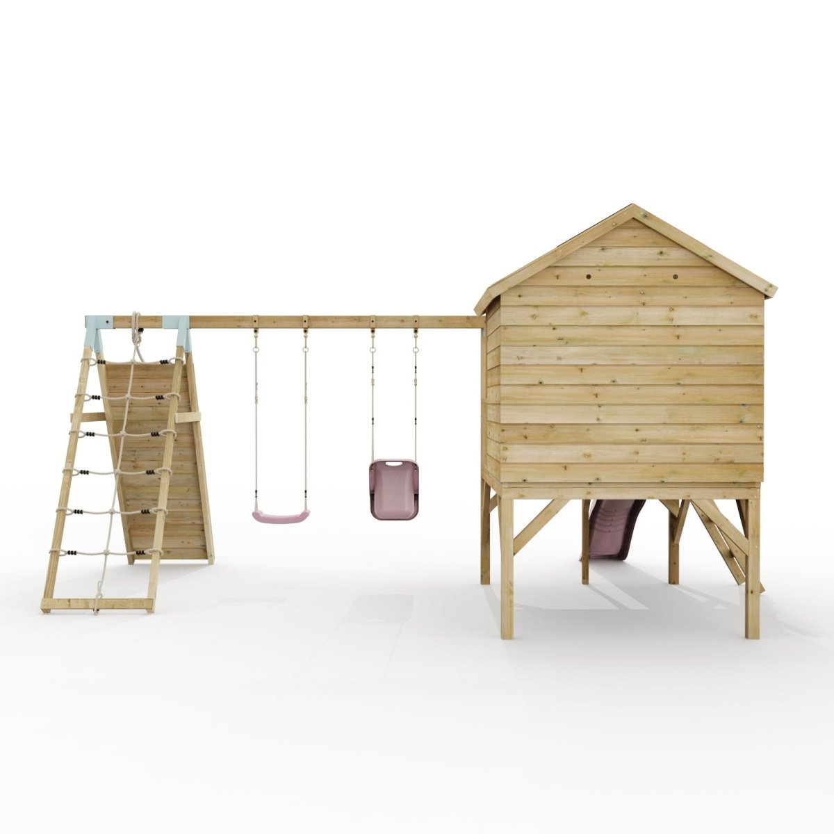 ClassicPlay Premium 5ft Playhouse on Deck with Double Swing, Slide and Climbing Wall