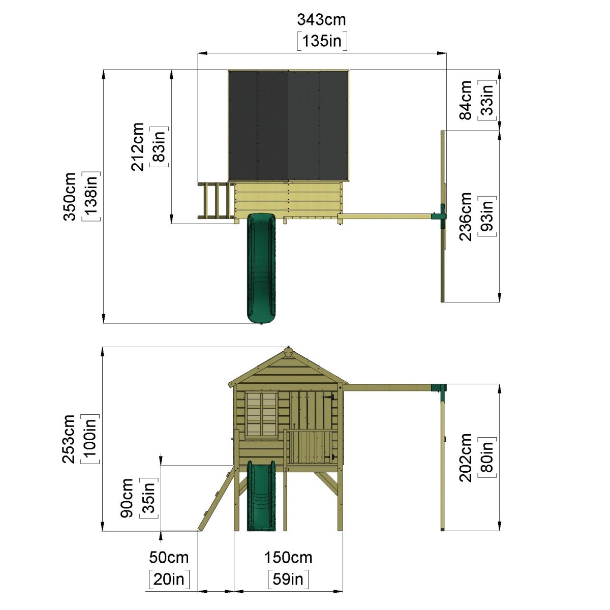 ClassicPlay Premium 5ft Playhouse on Deck with Single Swing and Slide